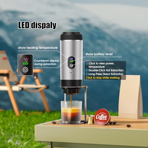 6-in-1 Portable Electric Espresso Machine–20Bar Self‑Heating camping coffee maker with 7500mA Battery,Display,compatible with Large/Small Capsules&Coffee Powder for Travel,Camping,Car&Office by PHENOHERE - Image 4