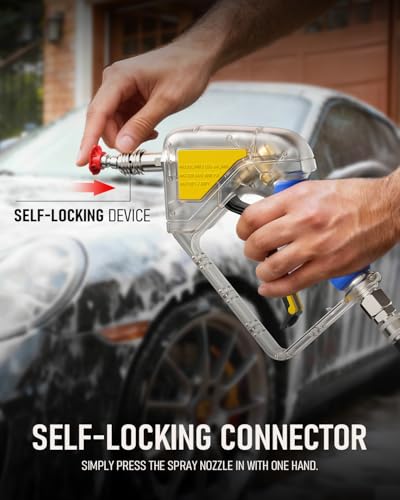 Image of XENDYWASHER Short Swivel Pressure Washer Gun Pro, Stubby Pressure Washer Gun with 3 /8 inch Smooth & 1 /4 inch Quick Connector, Self-Locking Quick Connect Compatible with Hose Foam Cannon Car Wash Foam Gun