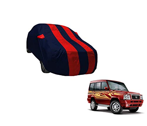 Image of Auto Hub Car Cover Compatible with Tata Sumo Gold with Weather Proof, Mirror Pocket, Triple Stitched, Sumo Gold Car Cover- Navy-Red