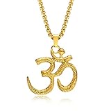 Stainless Steel Om Necklace for Men Women, Gold/Silver/Black Yoga Charm Pendant Necklaces Aum Om Ohm Sanskrit Symbol Hindu Meditation Chain Necklace,Mens Womens Jewelry Gifts