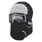 Winter Trapper Hat for Men - Windproof Warm Fleece Men's Hat with Removable Face Mask Goggles Ear Flaps, for Skiing Winter Gift Black