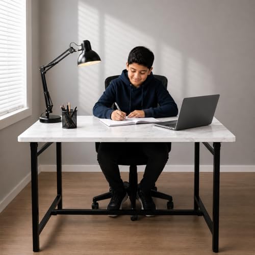 Image of Faburaa Simple Folding Table | 36x24 inch | Engineered Wood Top with Mild Steel Powder Coated Frame | Study Desk & Work from Home Table (White)