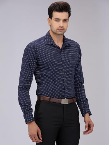 Image of Raymond Men Cotton Slim Fit Print Pattern Semi Cut Away Collar Formal Shirt