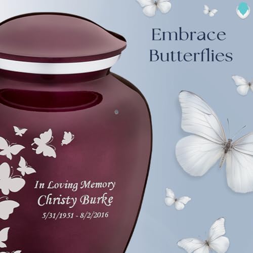 Image of Geturns - Adult Personalized Butterfly Cremation Urns for Human Ashes I Large Cherry Purple Funeral Urn for Men and Women I 200 lbs