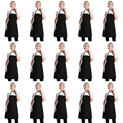 Tsd Story 15 Pcs Black Bulk Aprons For Women Men Unisex Adult With 2 Pockets, Chef Kitchen Server Grill Restaurant Cooking Baking Painting Bib Apron (Black-24 X28) #TOP21