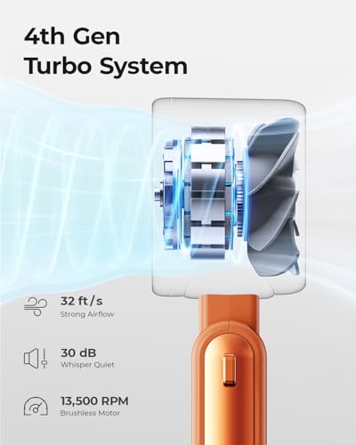 Image of Portable Handheld Turbo Fan - 5 Gear High Speed 4000mAh Rechargeable Mini Personal Hand Fan Blow Cold Air, Battery Operated Travel Essentials, Gifts for Women, Men (Cosmic Orange)