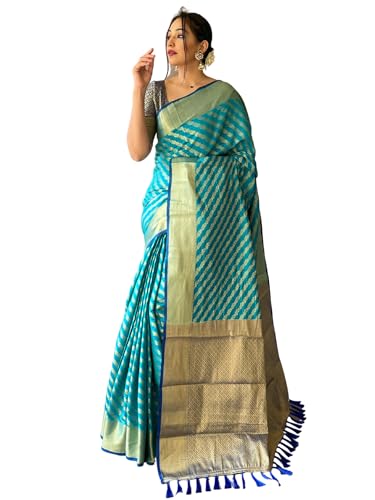 SGF11 Women's Leriya patola Soft Lichi Silk Banarasi Sarees With Blouse Piece product image 6