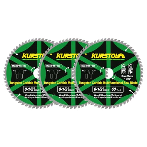 KURSTOL Wood Circular Saw Blade - 3pcs 216mm TCT Cutting Disc 60T Tungsten Carbide Tipped Blade Bore 30mm for Wood, Laminates, Aluminum, Copper, Non-Ferrous Metals, Plastic