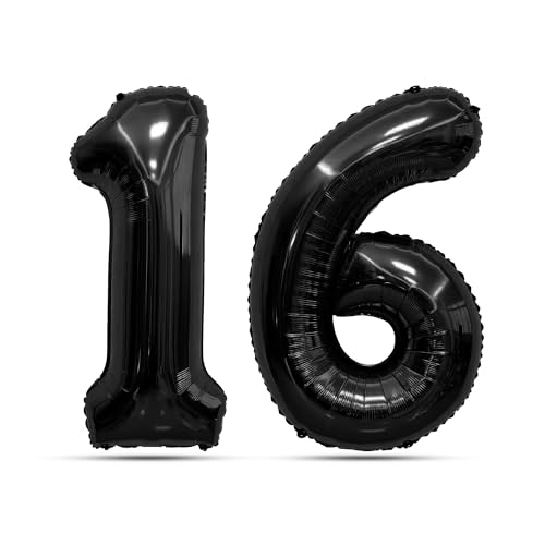 Image of Black Number Balloons 16 Balloon Numbers 16th Number Balloon Foil Mylar Party Balloon For Men Women 16th Birthday Balloons 16 Birthday Decorations For Her Him Anniversary Graduation Decorations
