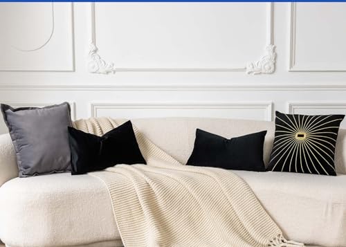 Image of JUSPURBET Black Throw Pillow Covers Set of 2 Decorative Velvet Pillow Covers for Couch Sofa Bed Soft Lumbar Cushion Covers with Invisible Zipper for Living Room Home Decor,14x24 inch