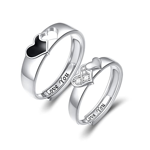 Promise Rings for Couples Matching Rings Sets 925 Sterling Silver I Love You Engagement Ring for Her and Him Wedding Band Adjustable Couple Rings for 2 Women Size 68 Men Size 911, Precious Metal,