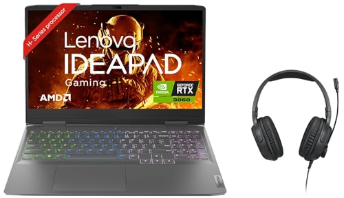 Image of Lenovo IdeaPad Gaming 3 AMD Ryzen 5 6600H 15.6 inch (39.62cm) FHD IPS 120Hz Gaming Laptop (16GB /512GB SSD /Win11 /Office /NVIDIA RTX 3050 4GB /RGB Keyboard /Onyx Grey /2.32Kg), 82SB00V3IN + H100 Gaming Headset