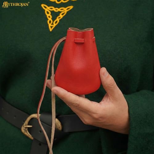 Image of Mythrojan Small Trinket Pouches Suede Leather Drawstring Coin & Dice Bags for LARP, SCA, Viking & Medieval Events (2, Buff Red, Large : 3 inch X 4 inch Small : 2.5 inch X3.5 inch)