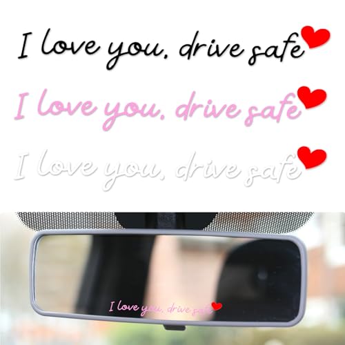 Image of 3pcs I Love You Drive Safe Mirror Sticker, 3 Colors Cute Car Rear View Decals Funny Safe Driving Stickers Vinyl Rearview Mirror Decal with Heart for Women Driver Gifts Accessories