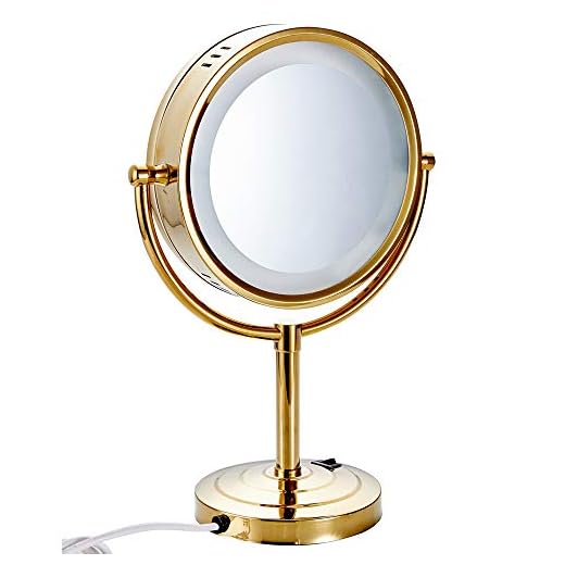 Cavoli 8.5 inch LED Makeup Mirror with 10x Magnification,Tabletop Two-Sided, has Three Colors Lights,Gold Finish(8.5in,10x)