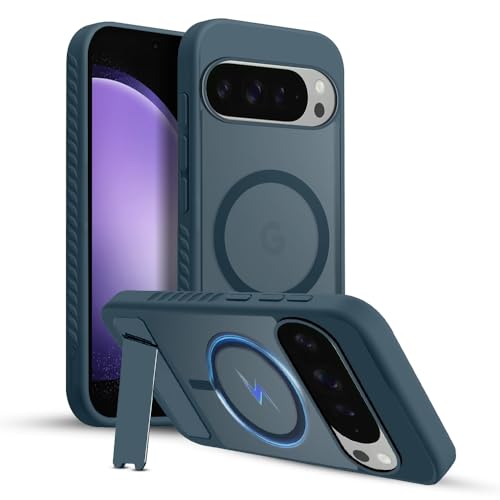 Image of KARWANUltra Hybrid Matte Back Cover Case Compatible with Stand Magnetic for Google Pixel 9 Pro | Mag-Safe Wireless Charging | Camera Bump Protection -(Blue)