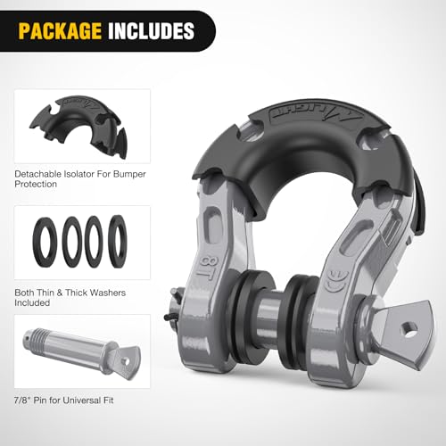Image of Nilight Heavy Duty Mega D-Ring Shackles(2 Pack) w / 7 /8″ Screw Pin & isolators, 68,000 lb Break Strength(17,000 lb WLL), Forged Steel Off-Road Recovery Shackles for Tow Strap & Winch Gear, Silver Gray