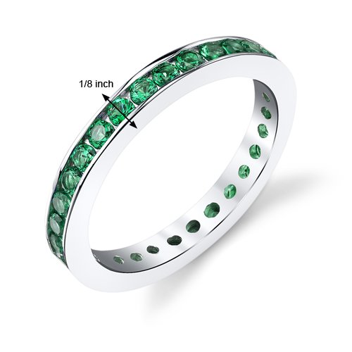 Peora Simulated Emerald Eternity Ring Band For Women 925 Sterling Silver, 1.50 Carats Total Round Shape, 3Mm Width, Size 8 #TOP2