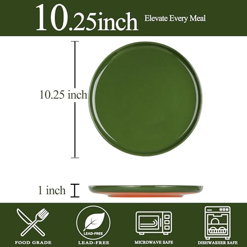 Image of 10.25-Inch Dinner Plates, Set of 4, Forest Glaze Green | Dual Glaze Stoneware Plates, Microwave Safe, Dishwasher Safe, For Everyday Dining