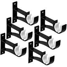 Curtain Rod Brackets, 6 Pack Heavy Duty Curtain Rod Holders Metal Single Curtain Rod Bracket for 1 Inch Rod, Black Drapery Rod Hangers Support Hook with Mounting Hardware