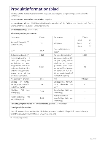 Respekta Spülmaschine teilintegriert 45 cm / Einbau-Geschirrspüler mit flexiblem Besteckkorb / 6 Programme / Startzeitvorwahl / 9 Maßgedecke / LED-Display / GSP45TIDM