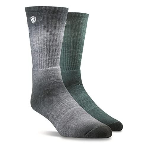 ARIAT Graphic Crew Socks, 2 Pairs Gray/Orange LARGE4