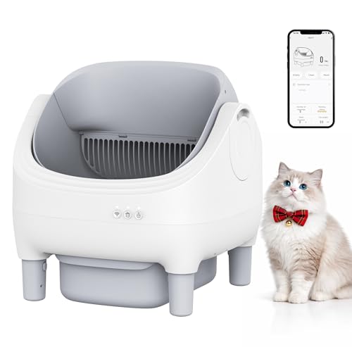 GarveeLife Automatic Self Cleaning Litter Box with APP Control, Open-Top Smart Cat Litter Box for Multiple Cats, 7-Layer Safety Sensors, 10.5L Large W