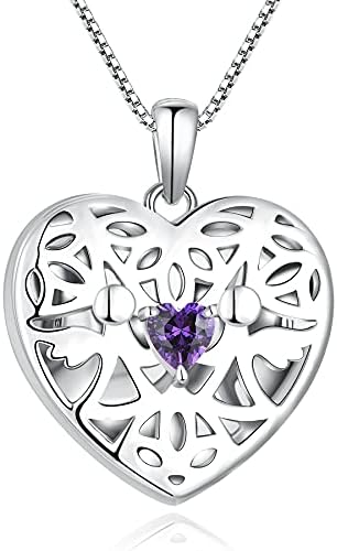 FJ Necklaces for Women Guardian Angel Necklace 925 Sterling Silver Angel Locket with Birthstone Cubic Zirconia Jewellery Gifts for Women Girls