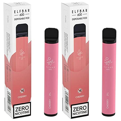 Elf Bar Disposable Vape Juice 0mg 0 No Nicotine 0Nic 600 Puffs Puff Prefilled Bars 2 Pack Multipack (Cherry x 2)