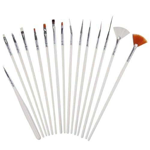 UV Gel Acrylic Nail Painting Brushes/Drawing Pen/Nail Art Design Painting Tool Pen Polish Nail Brush Set Of - 15 Pieces - White.-image-32