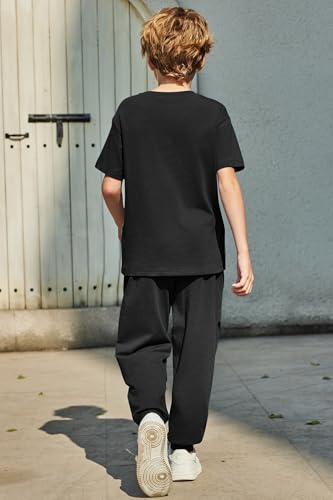 Image of Arshiner Boy's Pants Set - 2 Piece ColorBlock Short Sleeve T-Shirt and Active Pants - Casual Clothing Outfits 5-12 Years