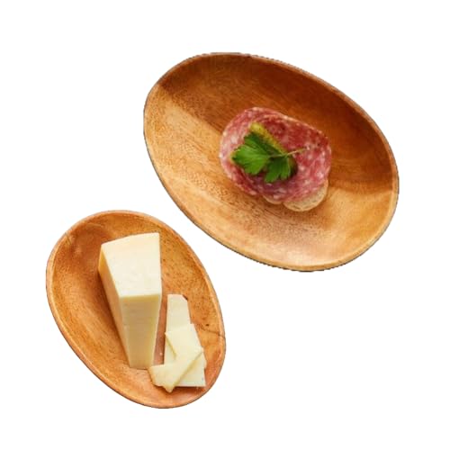 Artisan Variety Acacia Wood Serving Set - Small Appetizer Plates and Bowls - Natural Wooden Dinnerware for Snacks Desserts - Set of 2 - Made in Philippines (Small Plates)