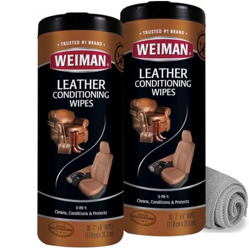 Weiman Leather Cleaner Wipes – Clean Condition UV Protection Help Prevent Cracking or Fading of Furniture, Car Interior, Couch, and Shoes, 2 Pack with Microfiber Cloth