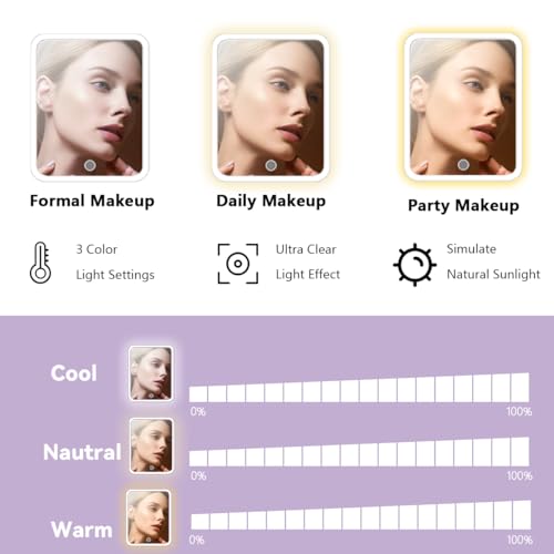 Image of Makeup Bag with Mirror,with Mirror 3 Color Setting and Detachable 10x Magnifying Mirror Large Vanity Makeup Cases,Portable Storage and Adjustable Dividers, for Women and Makeup Artists-Purple