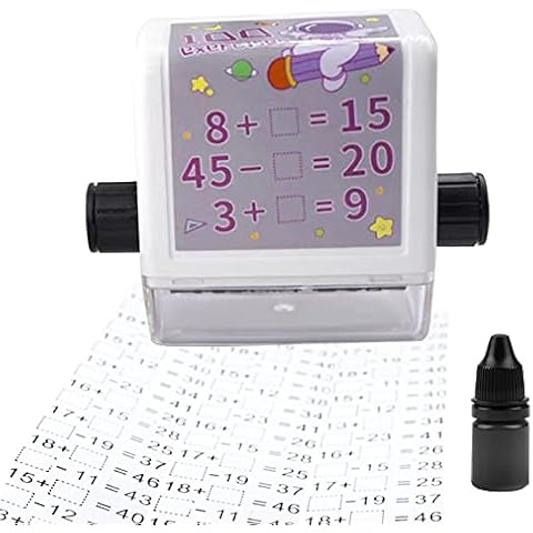 Roller Digital Teaching Stamp Addition Subtraction Roller Stamp Within 100 Teaching Math Practice Questions Computational Toy Stamp for Home School Supplies Maths Fill-in-The-Blank Questions Stamp Cover