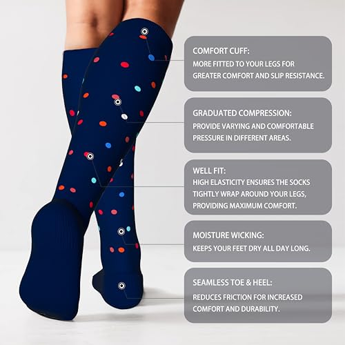 Image of LEVSOX Cotton Compression Socks for Women&Men 20-30mmHg Knee High Cute Support Sock for Nurses Pregnancy Travel