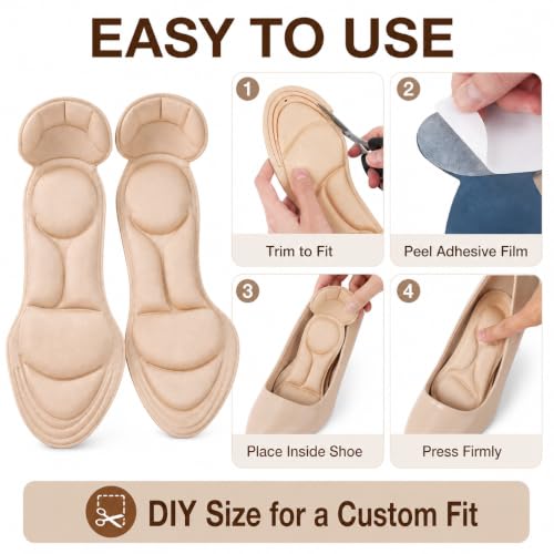Image of Heel Cushion Inserts for Women - Soft Sponge Shoe Pads for Loose Shoes, Arch & Metatarsal Pain Relief, Comfort Insoles for High Heels (Fits Women 4.5-9.5, Beige)