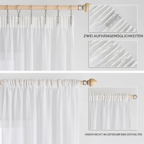 EMEMA Gardinen Vorhänge mit Kräuselband 2er Set B140xH185cm Weiß Vorhang – Ansicht 3