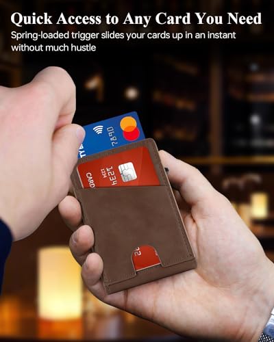 Minimalist Slim Wallet for Men - Mens Wallets Leather with POP UP Card Holder Wallet Fits Front Pocket, RFID Blocking Bifold Men`s Wallets with Metal Money Clip and Box3