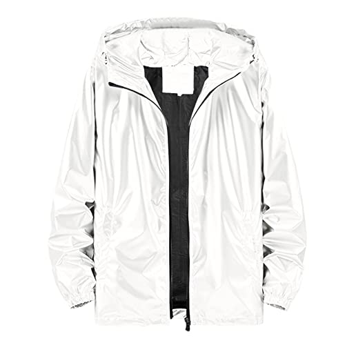 Men's Reflective Trench Jacket Windbreaker Jackets with Hood Lightweight Loose Fit Long Rain Coats Outdoor Jackets