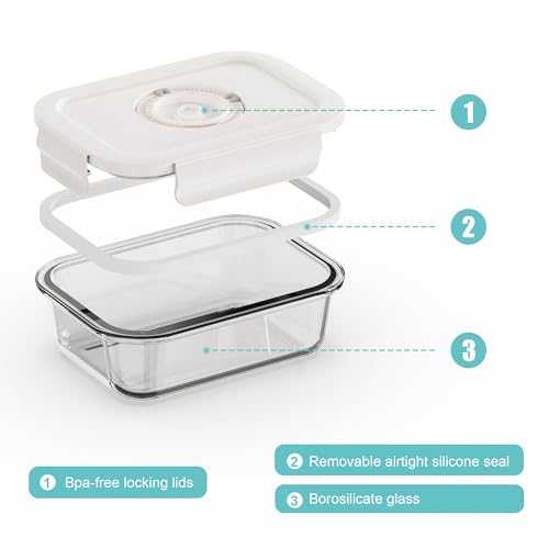 Image of Vacuum Seal Glass Food Storage Containers, 3pcs Containers with 10pcs Sous Vide Bags / 1pc Manual Pump, Meal Prep Container with Airtight Locking Lids for Lunch, Long-Lasting Freshness