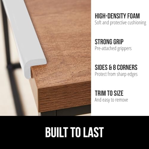 Image of GORILLA GRIP Baby Proof Corners and Edges for Furniture, Kid Proofing Adhesive Table Corner Protectors, Heavy Duty Soft Rubber Foam Protection, Includes 8 Protective Safety Guards, 15 Feet, Off White