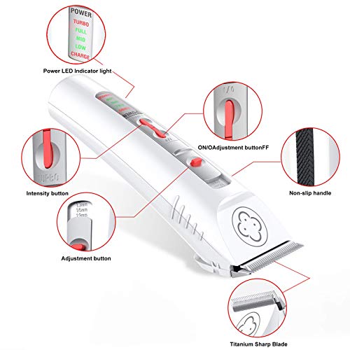Brobantle Dog Grooming Clippers Professional Low Noise Cordless Dog Clippers with 2 Titanium Alloy Blades Pet Hair Trimmer Kit Rechargeable Shaving Tool for Cats Dogs and Other Animals-White - Thumbnail 6