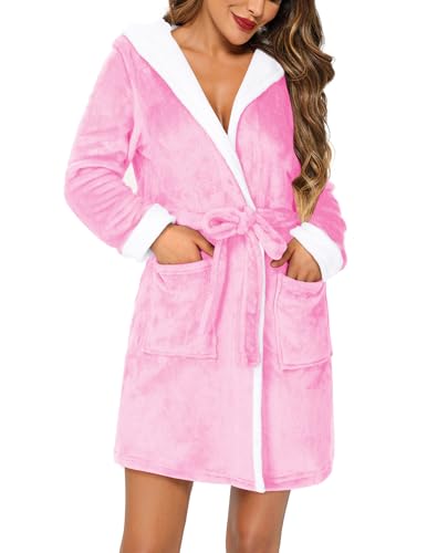 HOTOUCH Womens Hooded Bathrobe Fleece Robe Super Soft Plush Robe Velour Bathrobe2