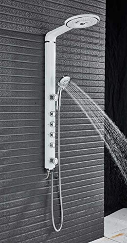 Columna de ducha blanca para montaje en pared con conjunto de grifería de ducha, cabezal de lluvia y ducha de masaje corporal sin válvula mezcladora miniatura 1
