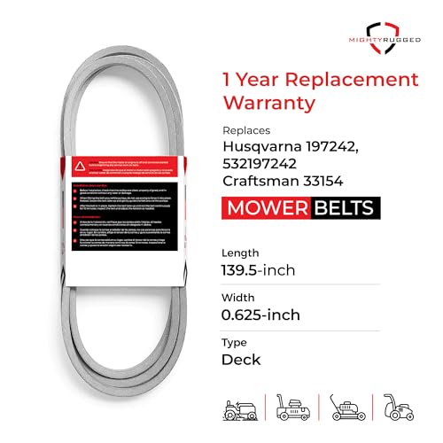 Image of 532197242, 532 19 72-42, 197242 Replacement for Husqvarna 48 inch Deck Belt, Length 139.5 inch, Heavy-Duty, Durable, Aramid Cord Replacement for Husqvarna 593773401 YTH24V48 Deck Belt, YTH2348 YTH24K48