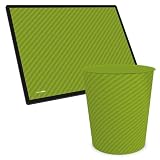 itenga Papierkorb Set mit Schreibtischunterlage | 11L Mülleimer Kunststoff rund + Schreibunterlage 40x53 cm | Streifen Design (Stripe) | Kinder, Jugendliche & Erwachsene (mixed grün)