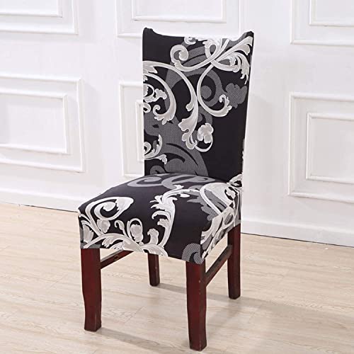 Image of House of Quirk Elastic Chair Cover Stretch Removable Washable Short Dining Chair Cover Protector Seat Slipcover ((Pack of 1, Grey Flower Pattern))