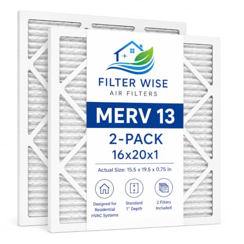 FilterWise 16x20x1 Air Filter MERV 13 Pleated HVAC Furnace and AC Replacement Filter Residential Heating and Cooling System Filter 2-Pack