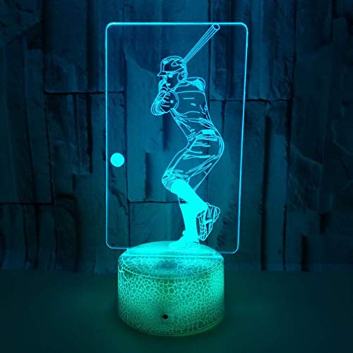 Preisvergleich Produktbild Nfudishpu Baseballspieler 3D-Illusionslicht, USB-Acryl-Nachtlicht mit Fernbedienung Für Innen- und Außenbeleuchtung, Gartendekoration